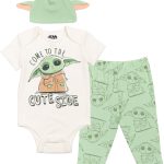 STAR WARS The Mandalorian Bodysuit Pants and Hat 3 Piece Outfit Set Newborn to Infant